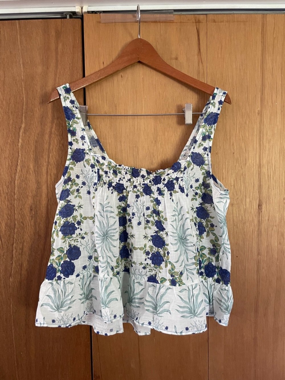 Maeve White Tank Top with Blue Floral Print